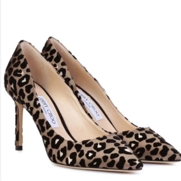 Jimmy Choo Romy 100 Leopard Print Heels size 37.5/ 7.5 - Picture 1 of 8
